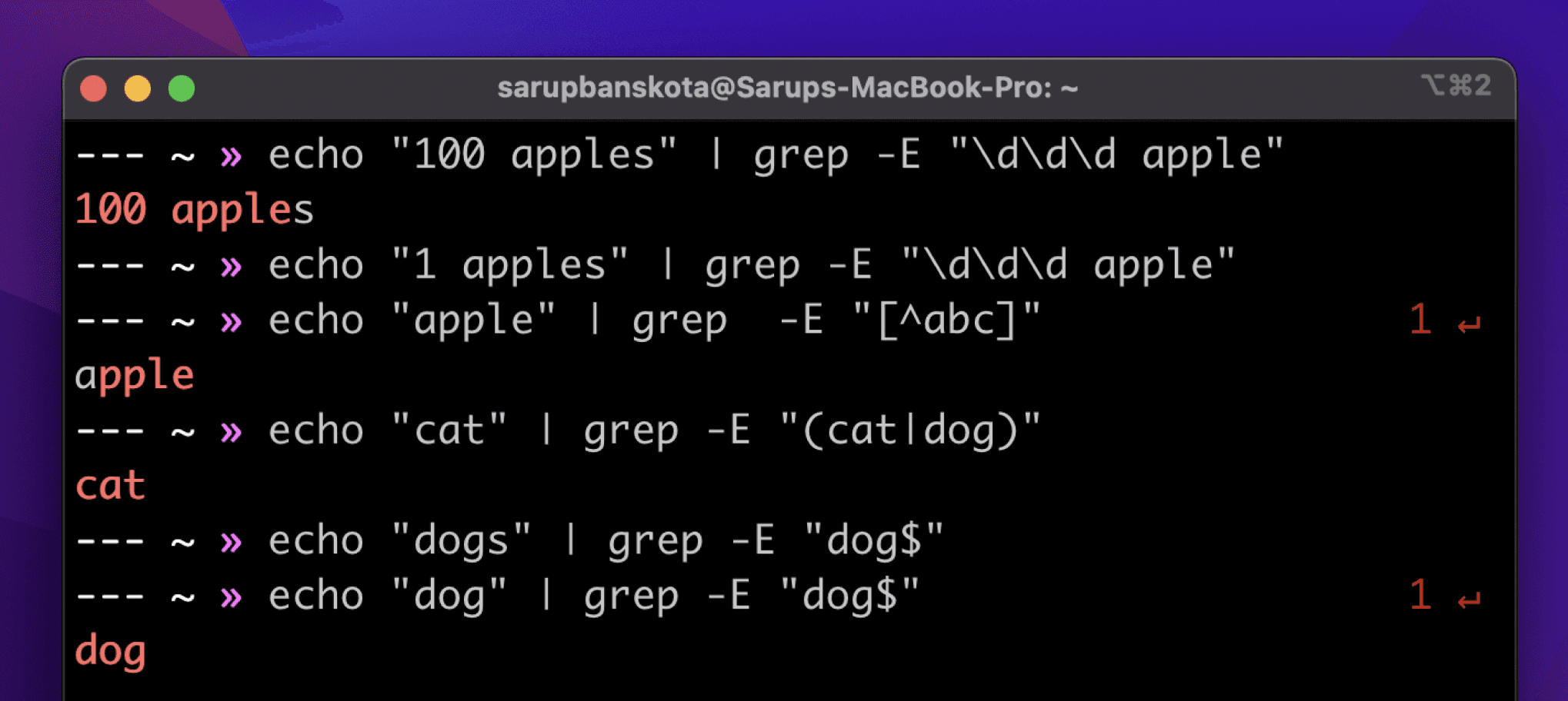 Example grep commands