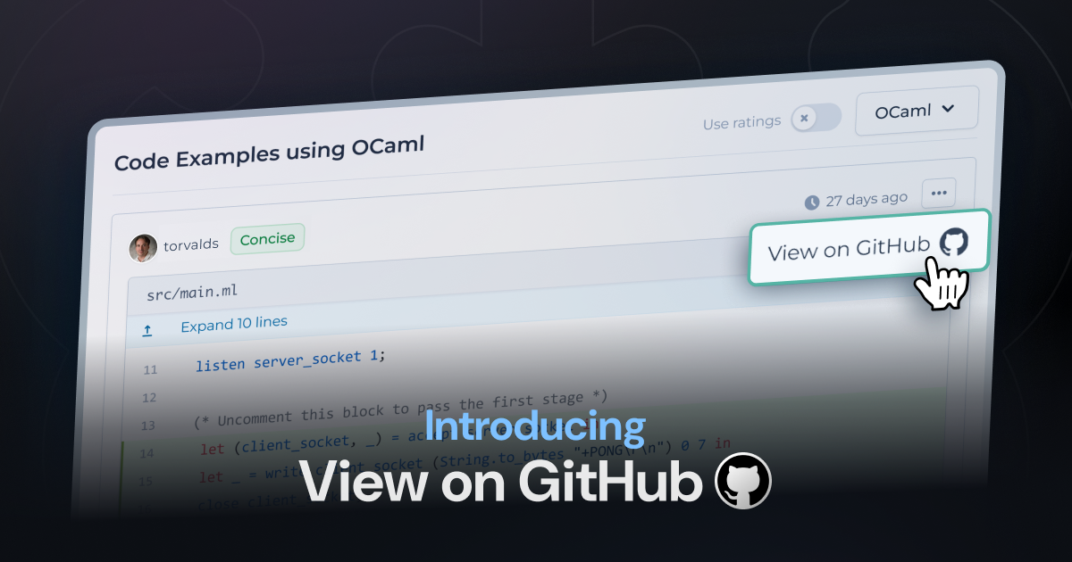 All code examples now come with a "View on GitHub" button
